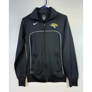 Nike Dri Fit Jacket Womens Sz S Black Tiger Cat Swish Logo School Sports